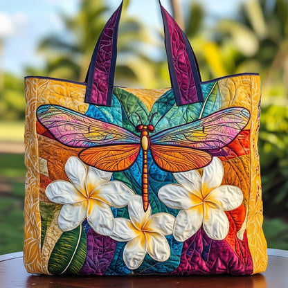 Dragonfly Plumeria Flowers Tote Bag