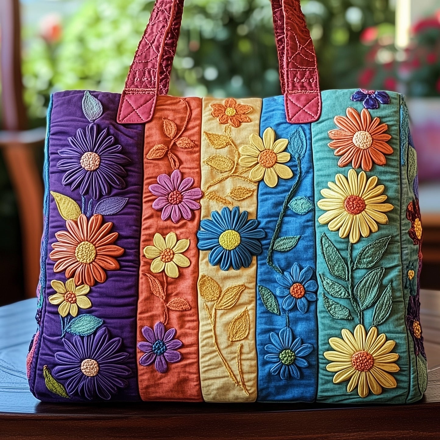 Colorful Daisies Floral Quilted Tote
