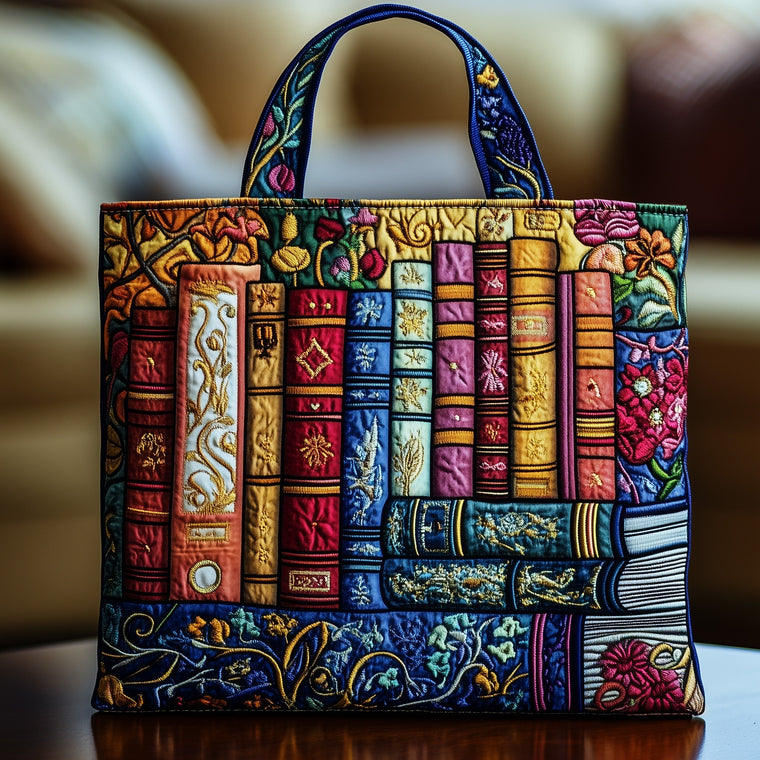 Stack Of Colorful Books Quilted Tote