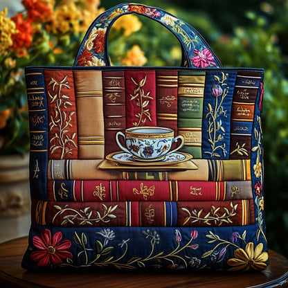 Books Tea Cup Quilted Tote