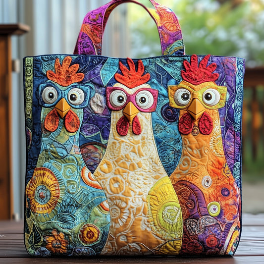 Everyday Colorful Chickens Quilted Tote