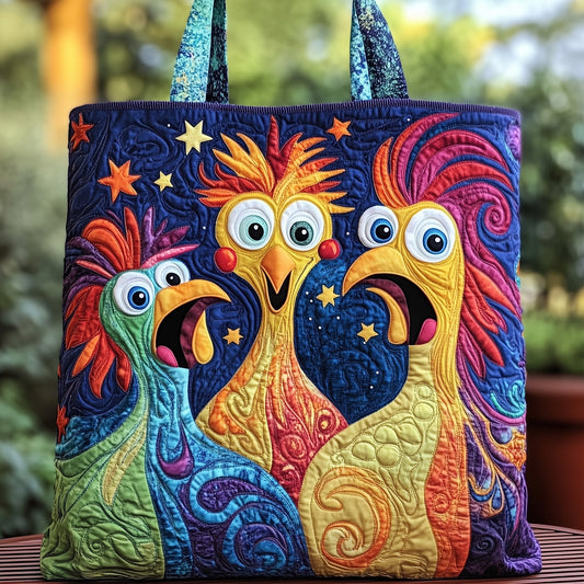 Whimsical Chicken Trio Quilted Tote