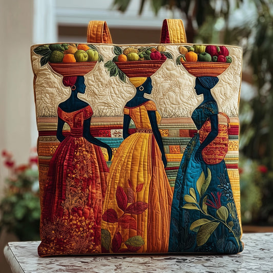 African Women Fruit Baskets Quilted Tote