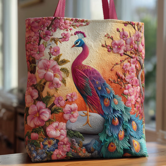 Everyday Peacock Floral Quilted Tote