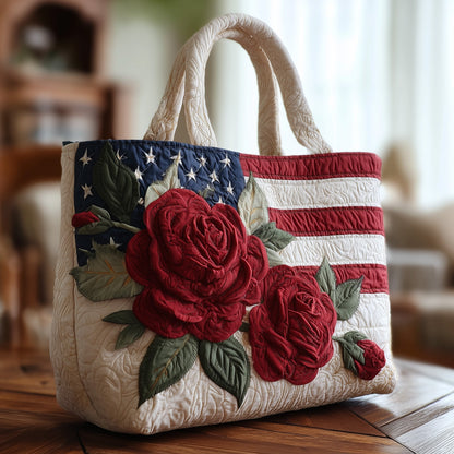 Red Roses Stars Quilted Tote