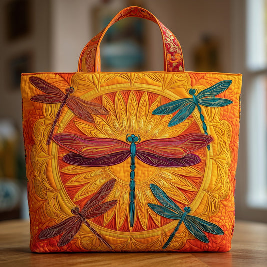 Everyday Dragonflies Mandala Quilted Tote
