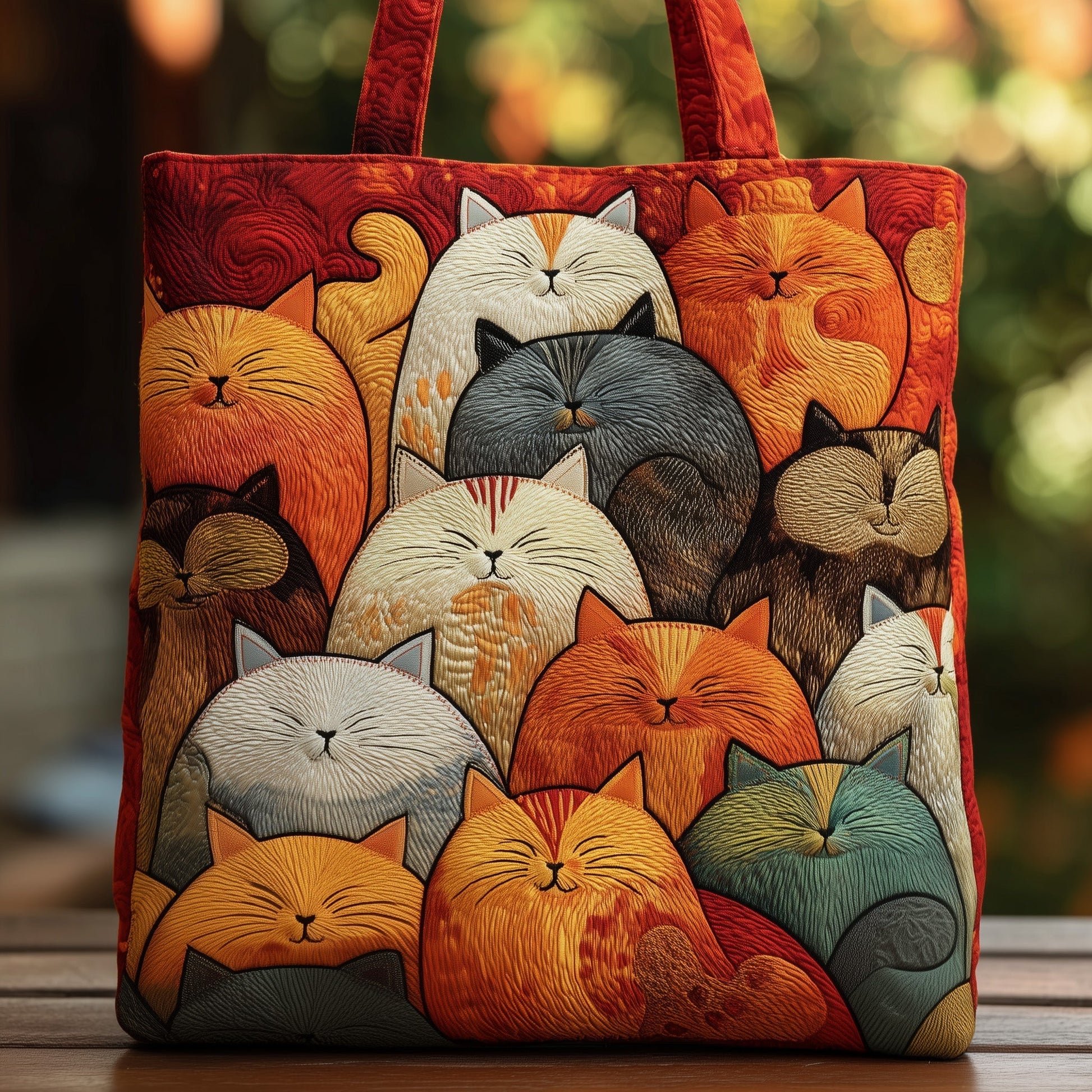 Sleeping Cats Illustration Quilted Tote