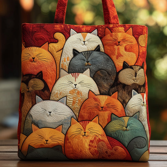 Sleeping Cats Illustration Quilted Tote