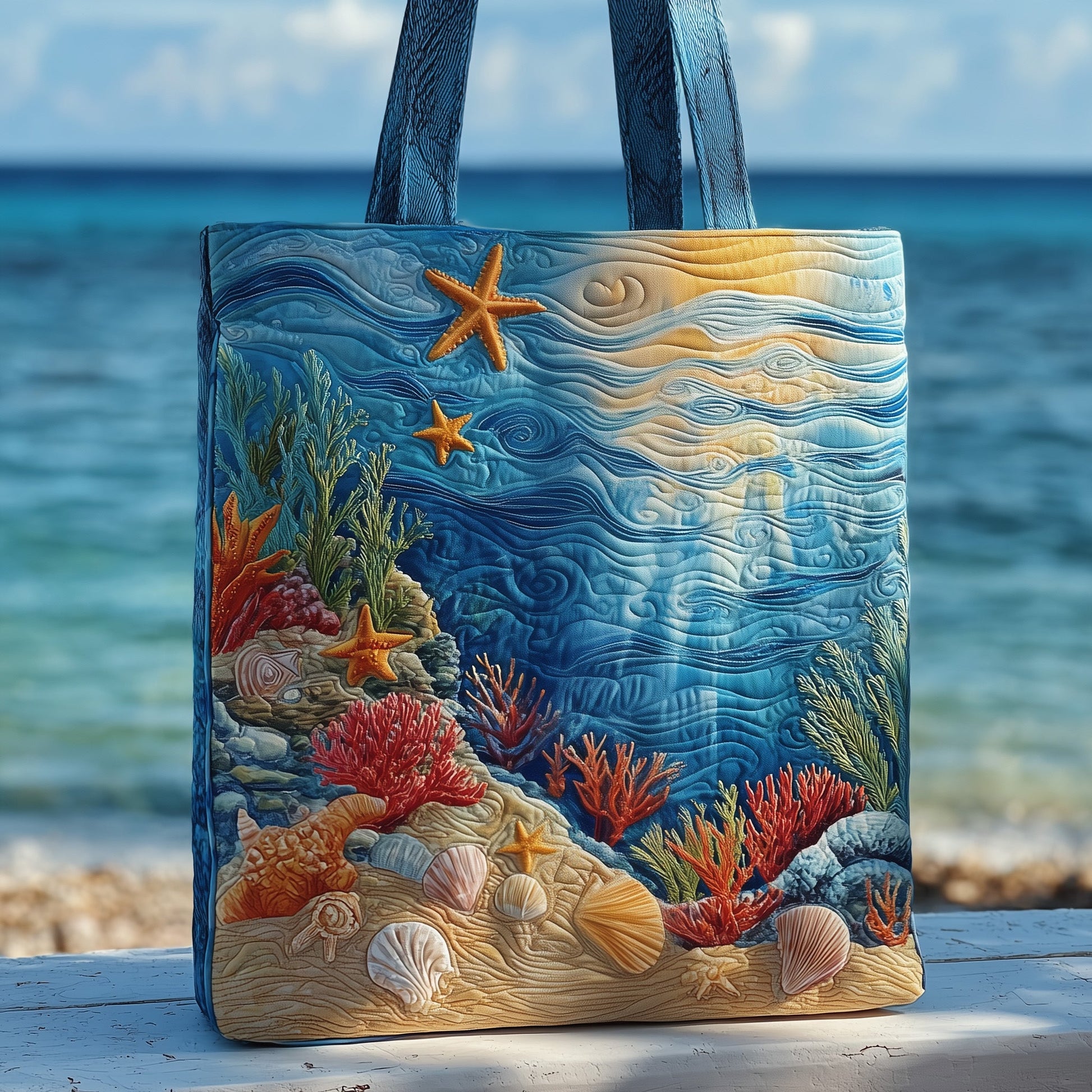 Everyday Starfish Coral Quilted Tote