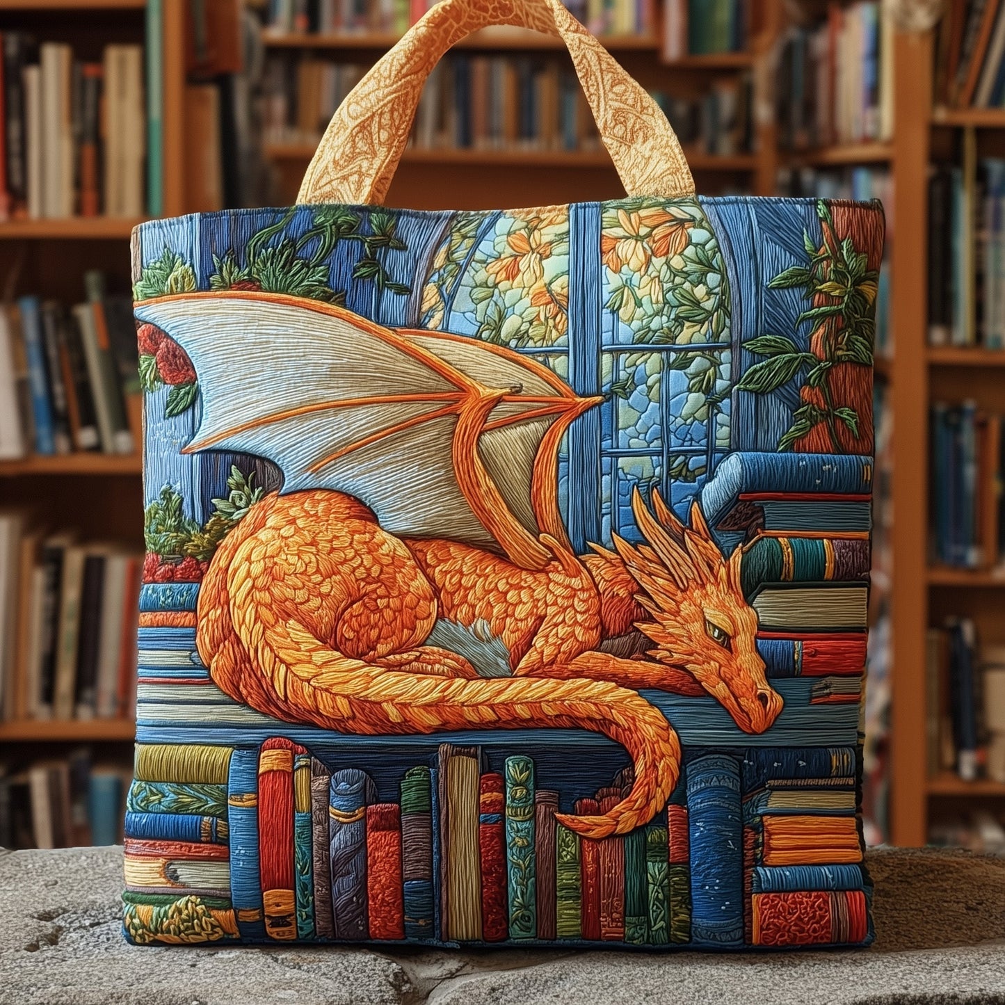 Orange Dragon Books Quilted Tote
