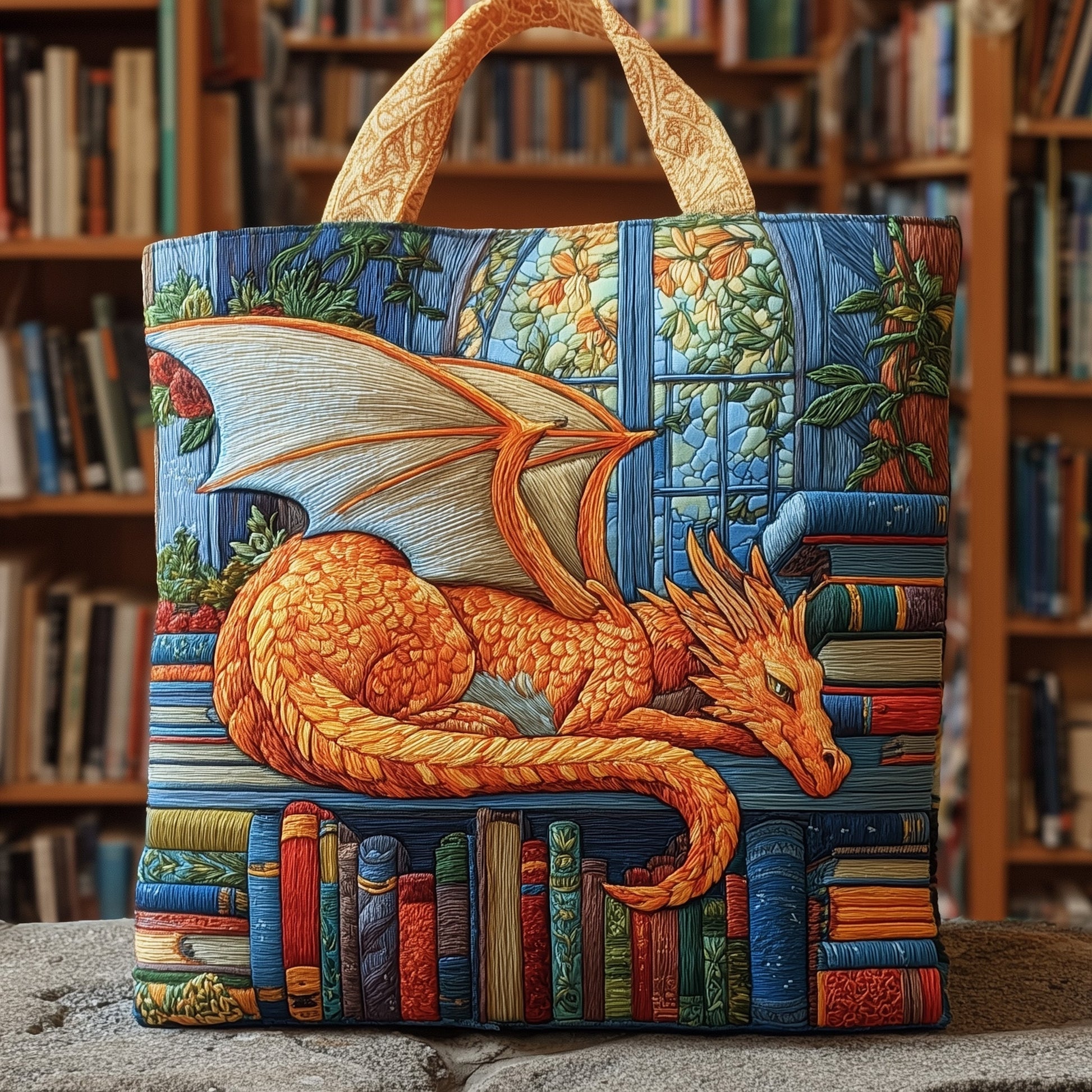 Orange Dragon Books Quilted Tote
