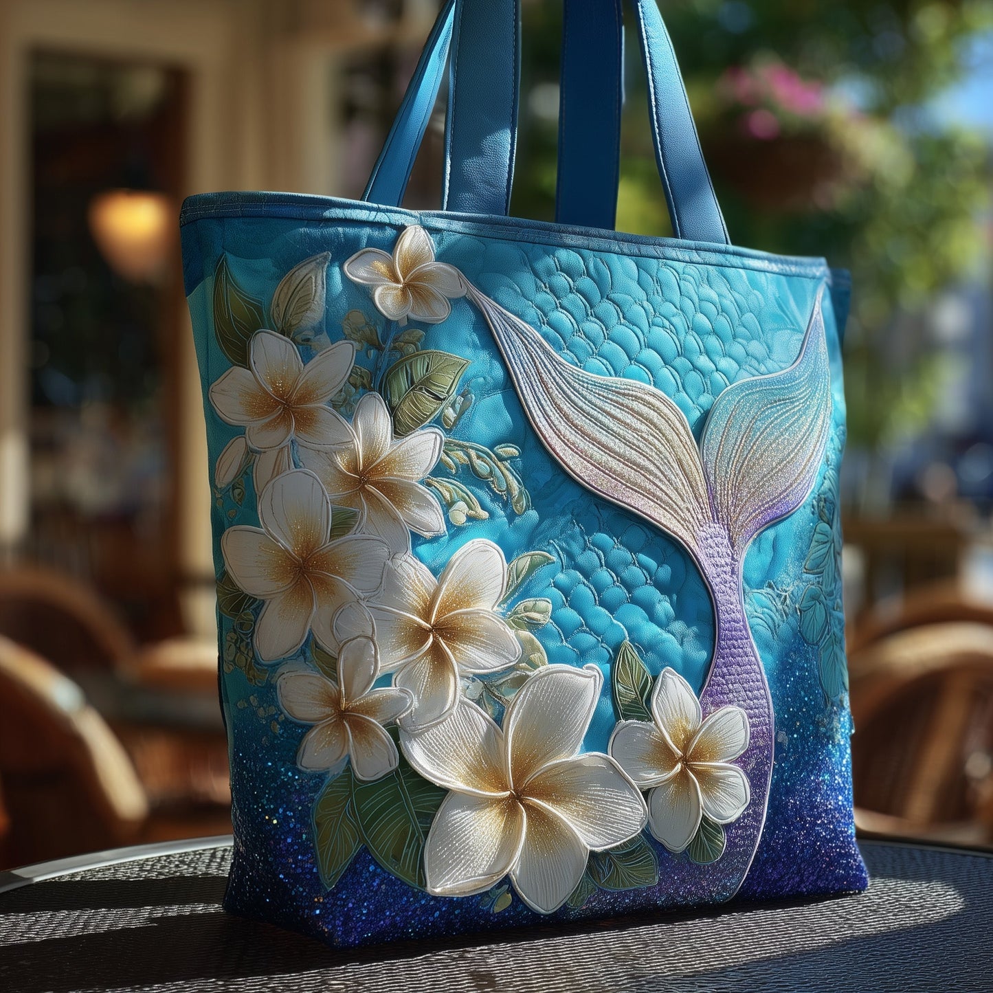 Mermaid Tail Flowers Quilted Tote