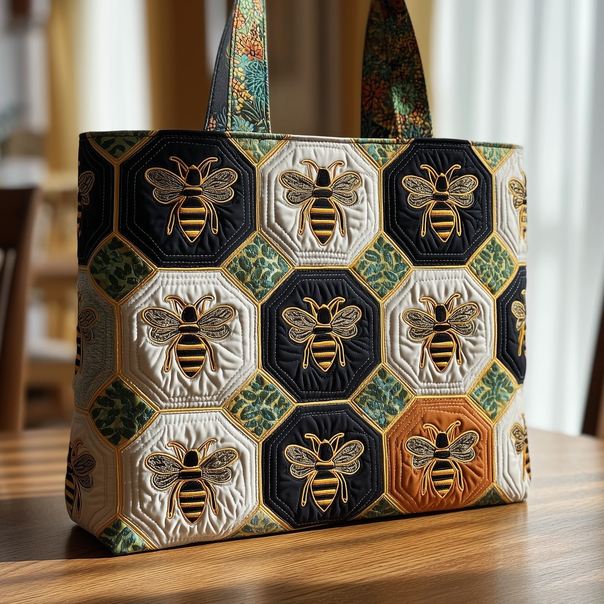 Everyday Honeybee Embroidery Quilted Tote