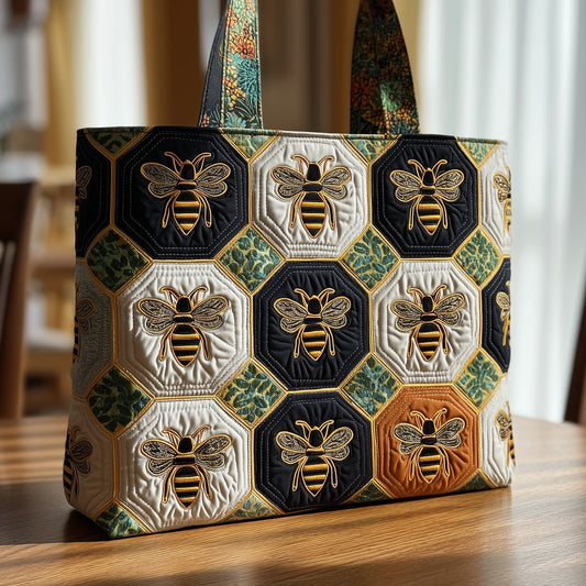 Everyday Honeybee Embroidery Quilted Tote