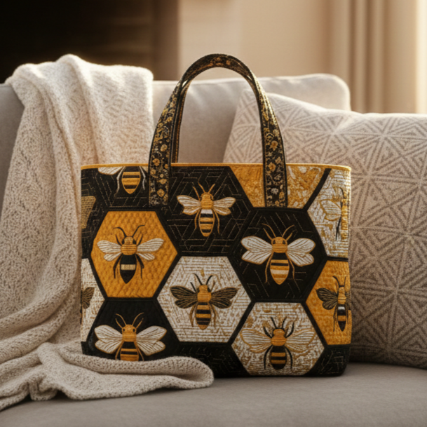 Everyday Honeybee Hexagon Quilted Tote