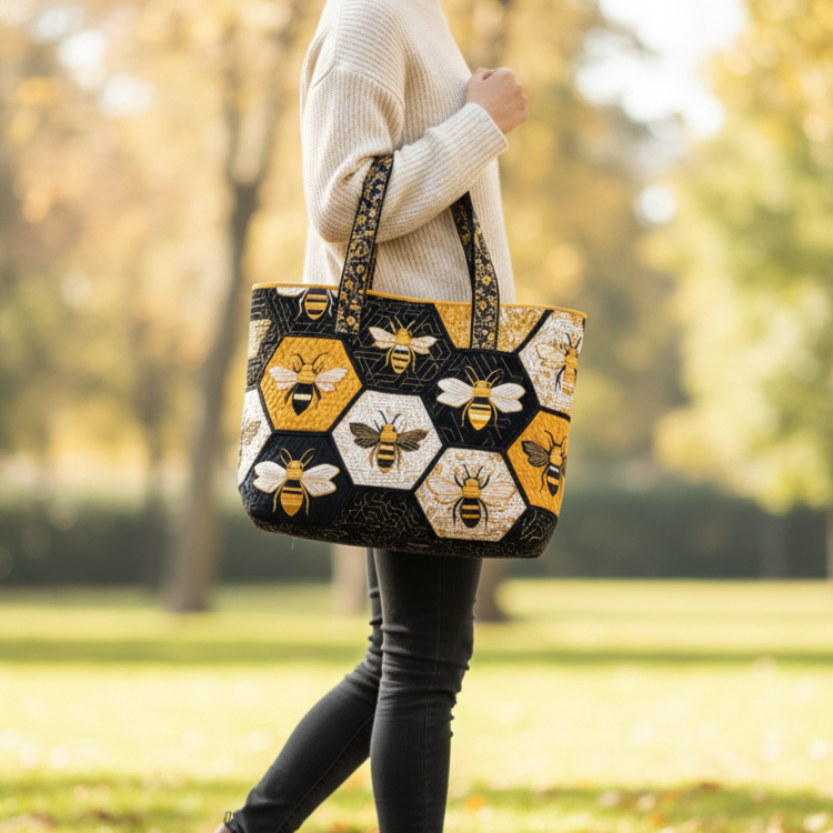 Everyday Honeybee Hexagon Quilted Tote