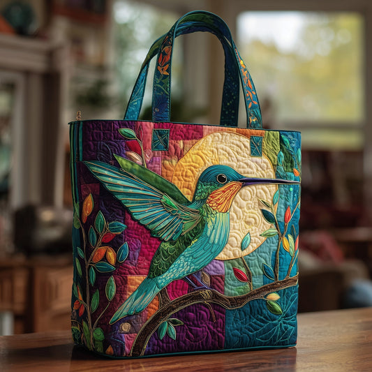 Colorful Hummingbird Artwork Quilted Tote