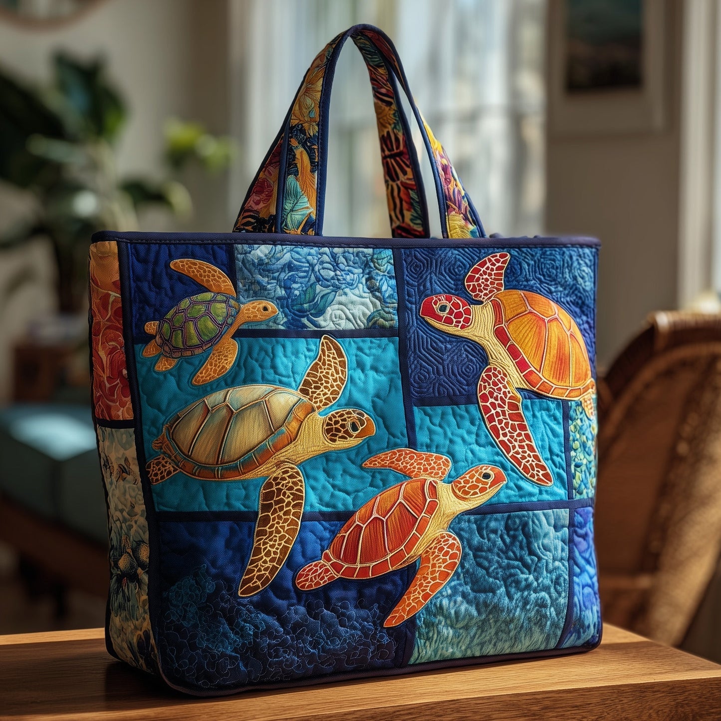 Sea Turtles Colorful Quilted Tote