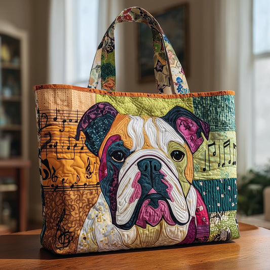 Colorful Bulldog Portrait Quilted Tote