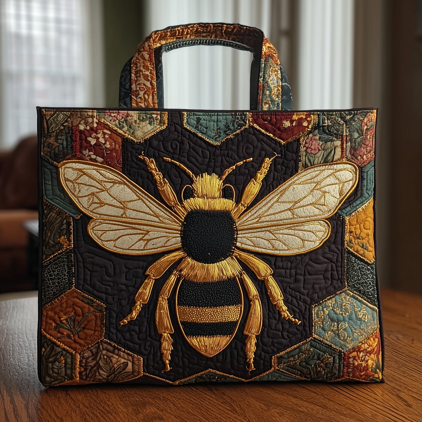 Everyday Bee Embroidery Quilted Tote