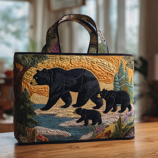 Black Bears Nature Scene Quilted Tote