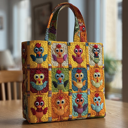 Playful Colorful Chickens Quilted Tote