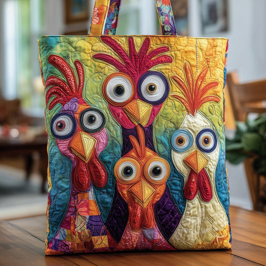 Colorful Chicken Artwork Quilted Tote