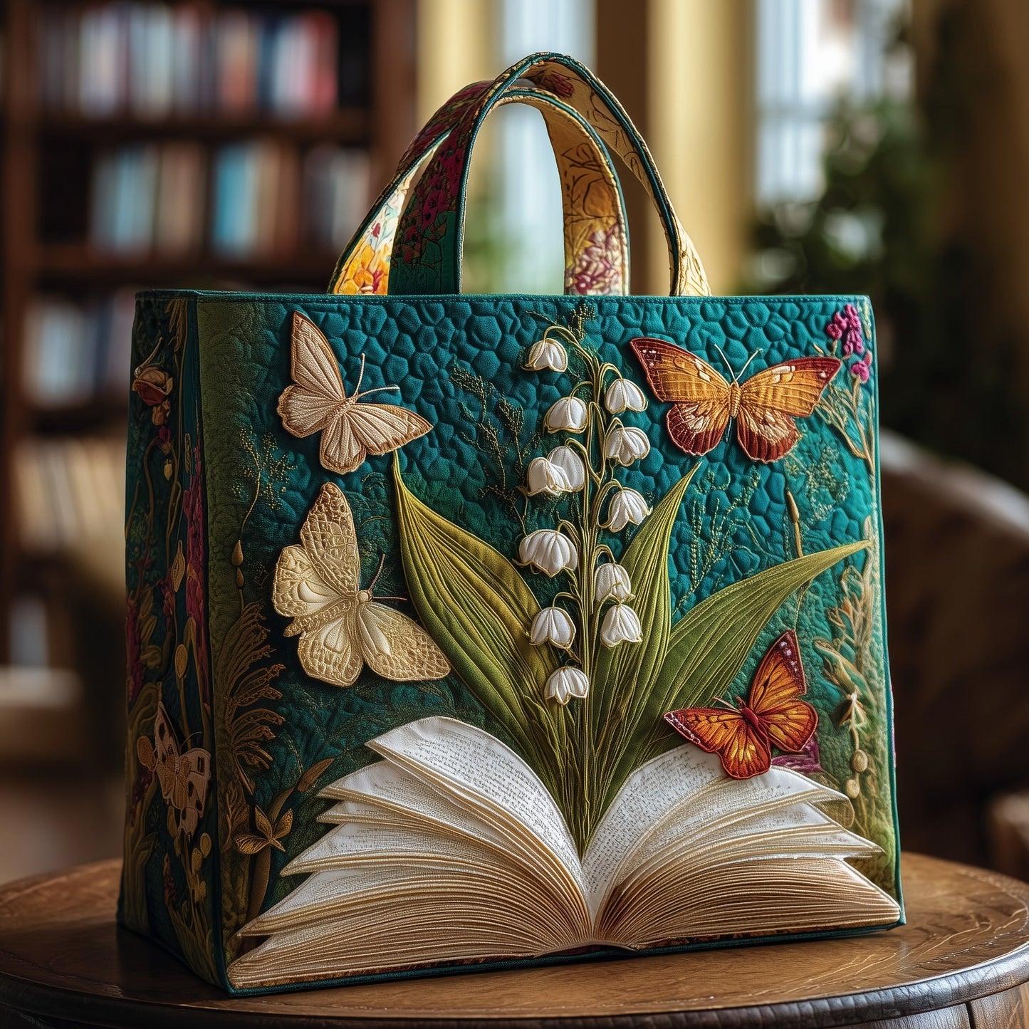 Lily Of Valley Butterflies Quilted Tote