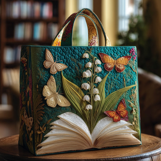 Lily Of Valley Butterflies Quilted Tote