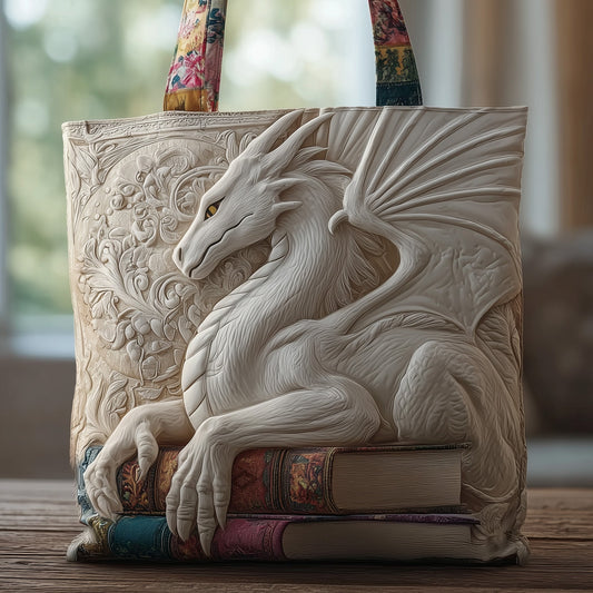 White Dragon Sculpture Quilted Tote