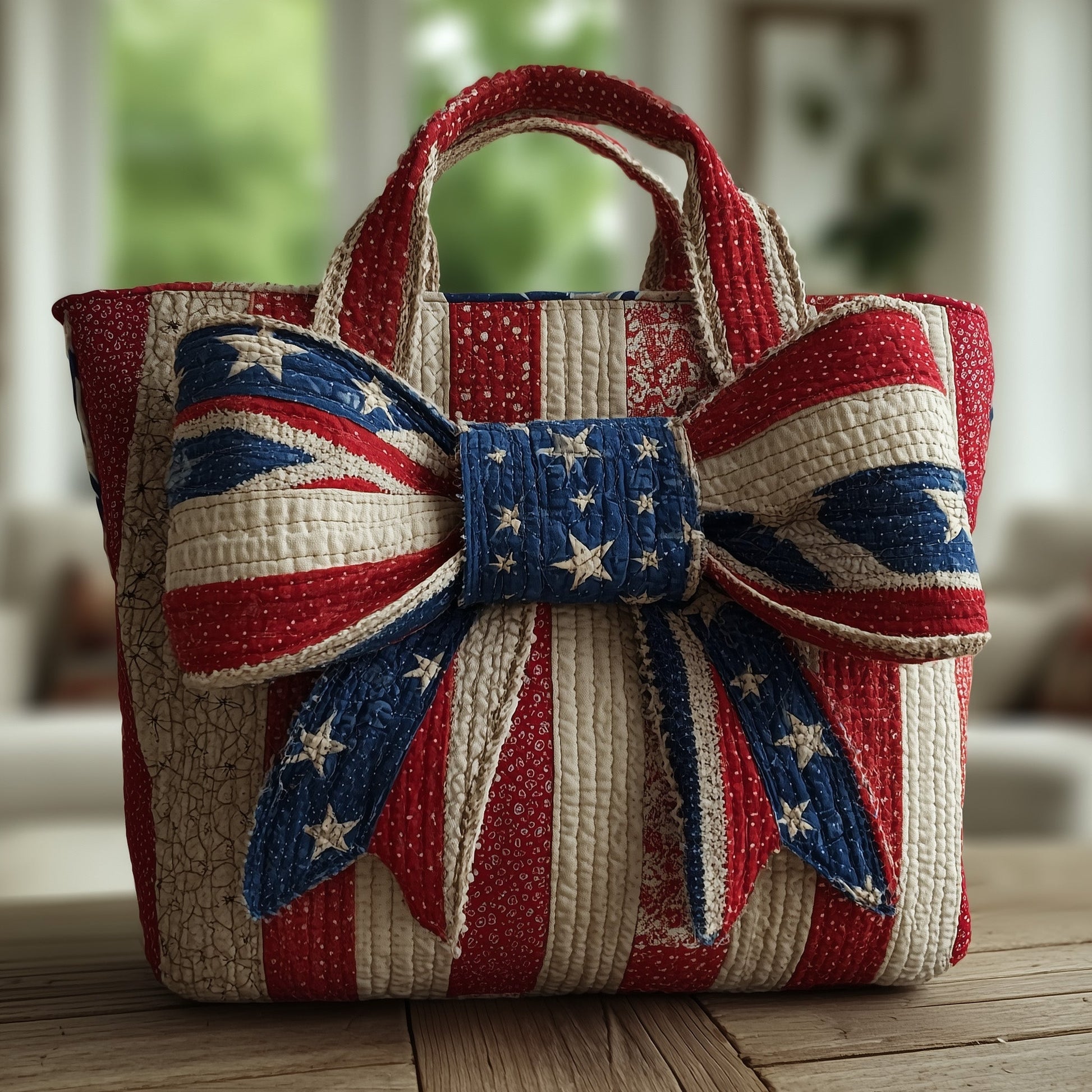 Stars Stripes Bow Quilted Tote