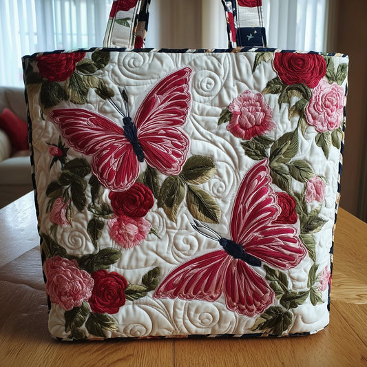 Everyday Butterfly Roses Quilted Tote