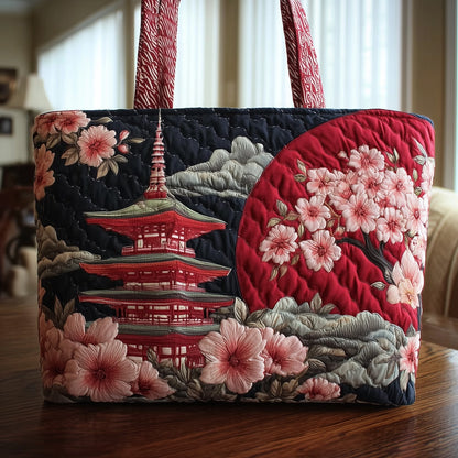 Japanese Pagoda Cherry Blossoms Tote Bag