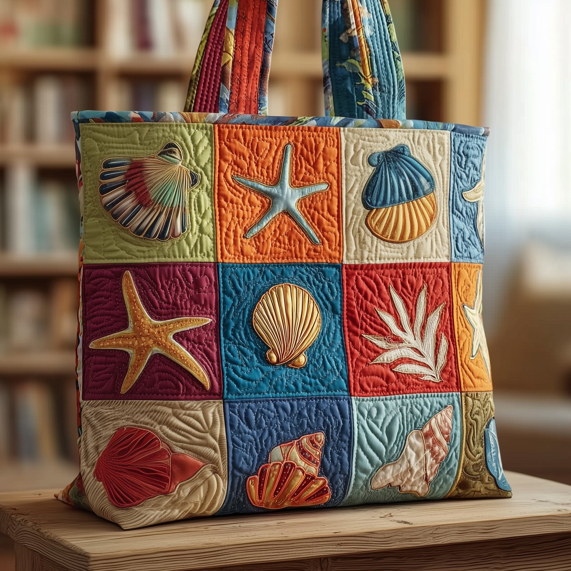 The Coastal Shells Quilted Tote