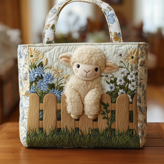 Sheep Floral Fence Quilted Tote