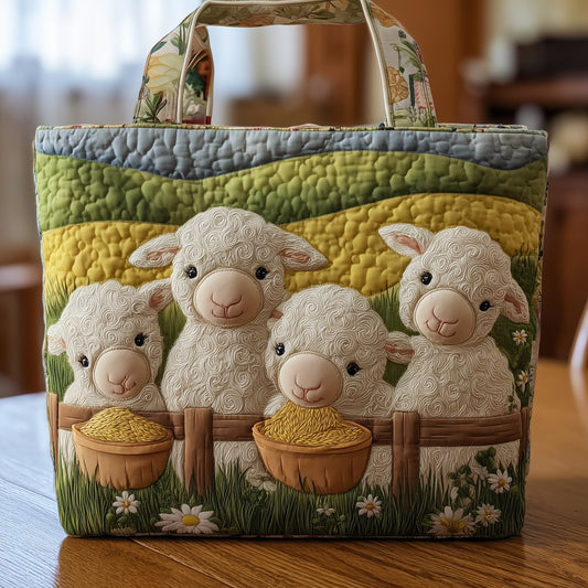 Sheep In Pastoral Scene Quilted Tote