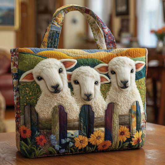 Three Sheep Flowers Quilted Tote
