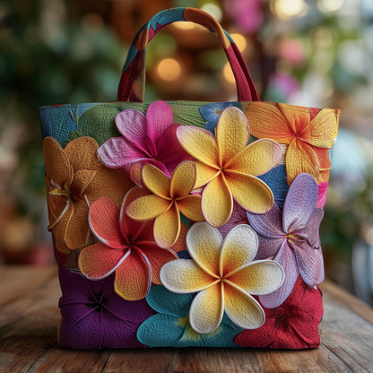 Plumeria Flower Bloom Quilted Tote