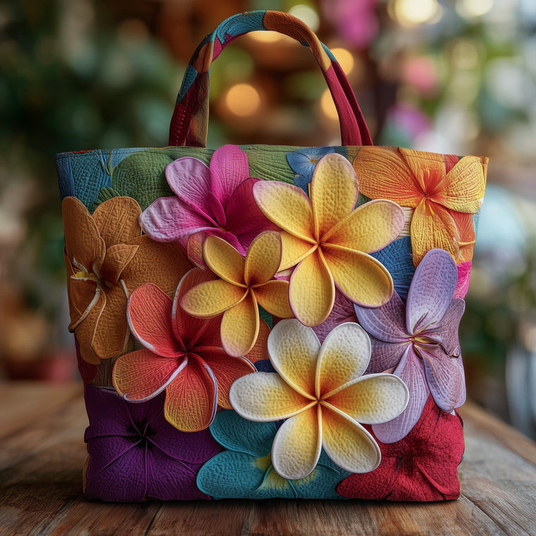 Plumeria Flower Bloom Quilted Tote