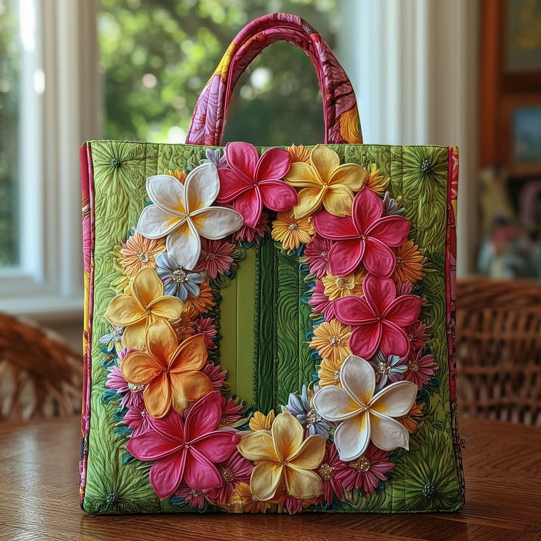 Plumeria Flower Wreath Quilted Tote