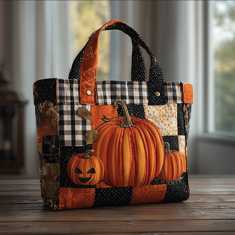 Pumpkin Autumn Patchwork Quilted Tote