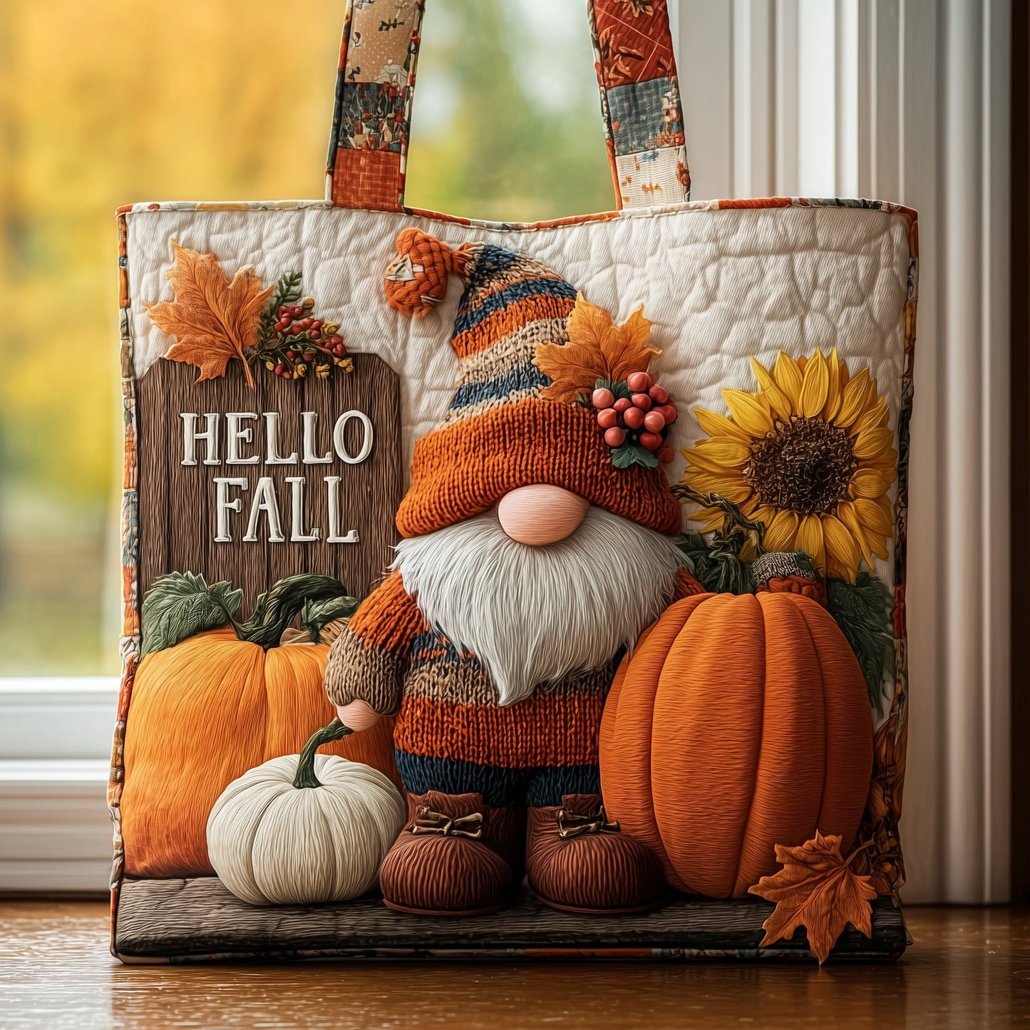 Everyday Gnome Pumpkins Quilted Tote