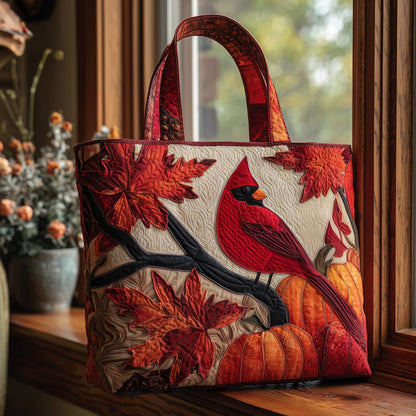 Cardinal Bird Leaves Quilted Tote