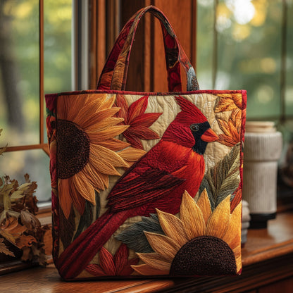 Cardinal Bird Sunflowers Quilted Tote
