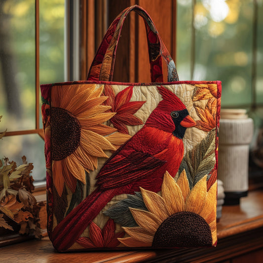 Cardinal Bird Sunflowers Quilted Tote