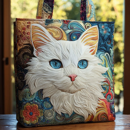 White Cat Face Quilted Tote