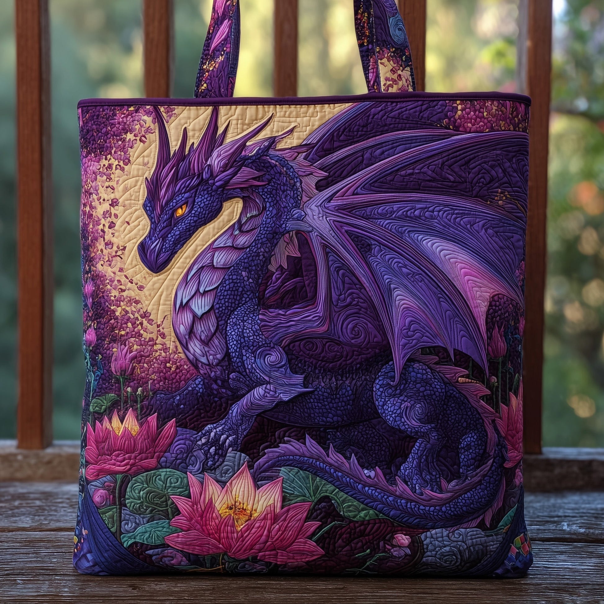 Purple Dragon Illustration Tote Bag