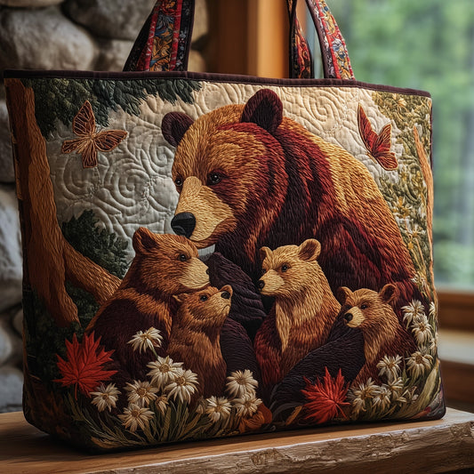 Bear Family Butterflies Quilted Tote