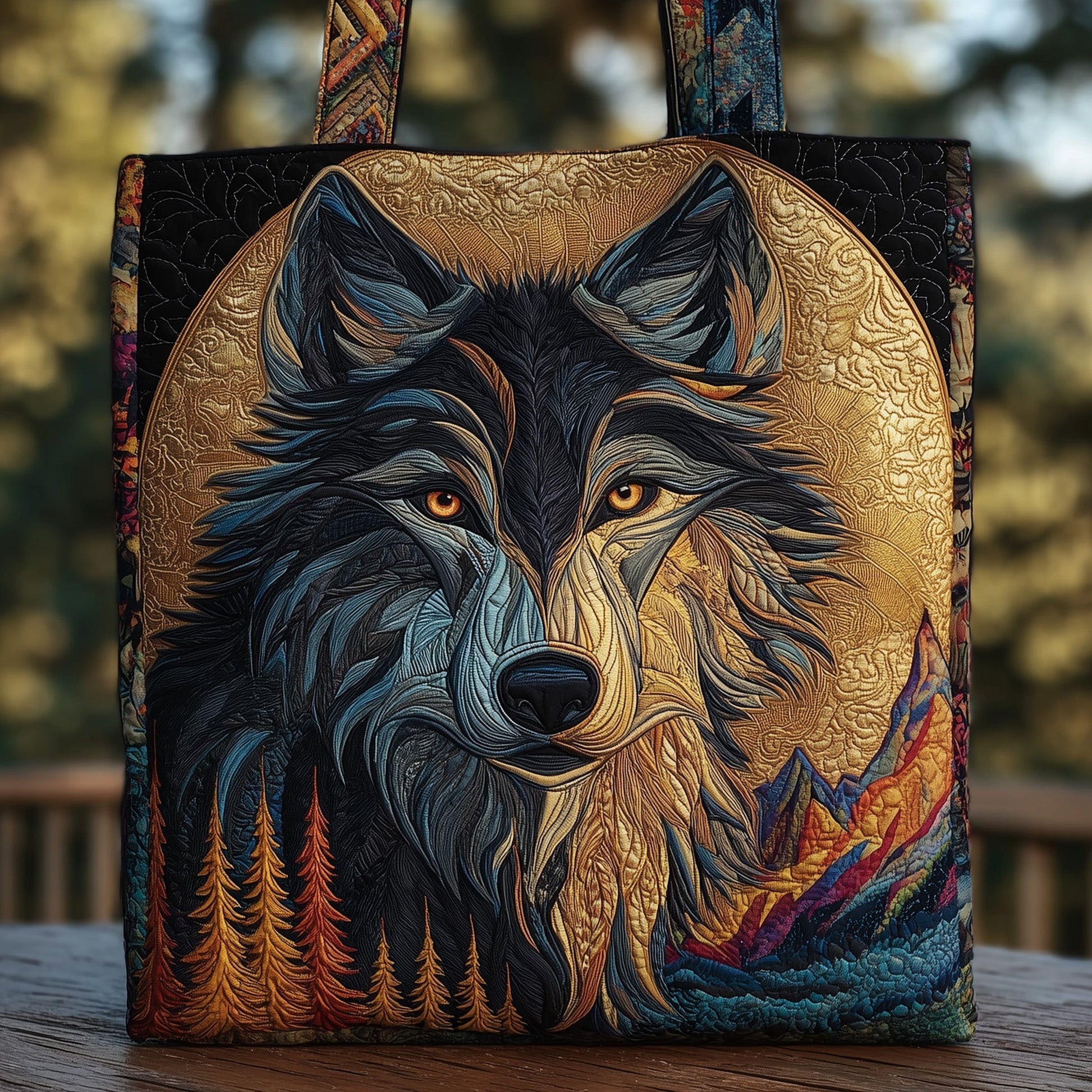 Wolf Face Artwork Quilted Tote