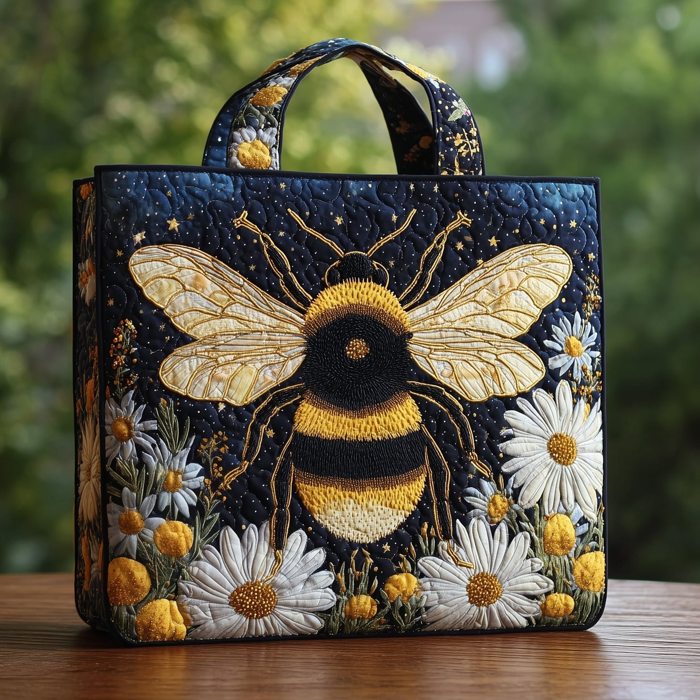 Bee Daisy Flowers Quilted Tote